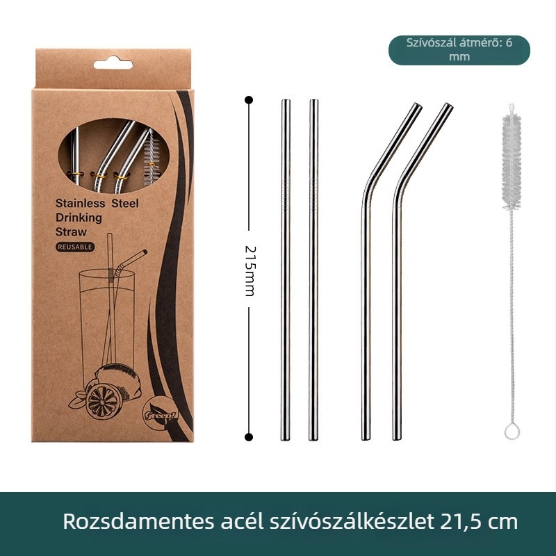 304 rozsdamentes acél szívószál készlet, élelmiszer-minőségű, környezetbarát, újrahasználható, hordozható, ideálisan tej- és kávéitalokhoz, otthoni használatra