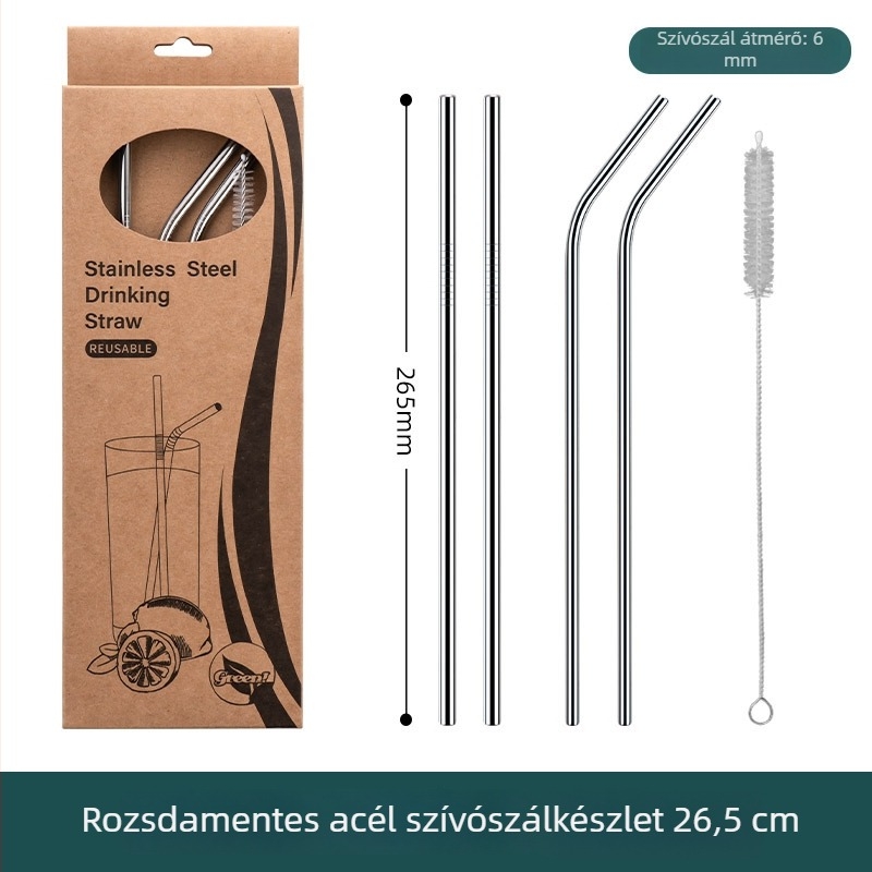 304 rozsdamentes acél szívószál készlet, élelmiszer-minőségű, környezetbarát, újrahasználható, hordozható, ideálisan tej- és kávéitalokhoz, otthoni használatra