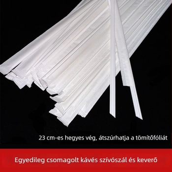Egyszer használatos háromlyukú szívószál, hegyes végű, kávéhoz, teához és forró vagy hideg italokhoz, egyenként csomagolva, élelmiszer-minőségű keverőpálca gyümölcsléhez