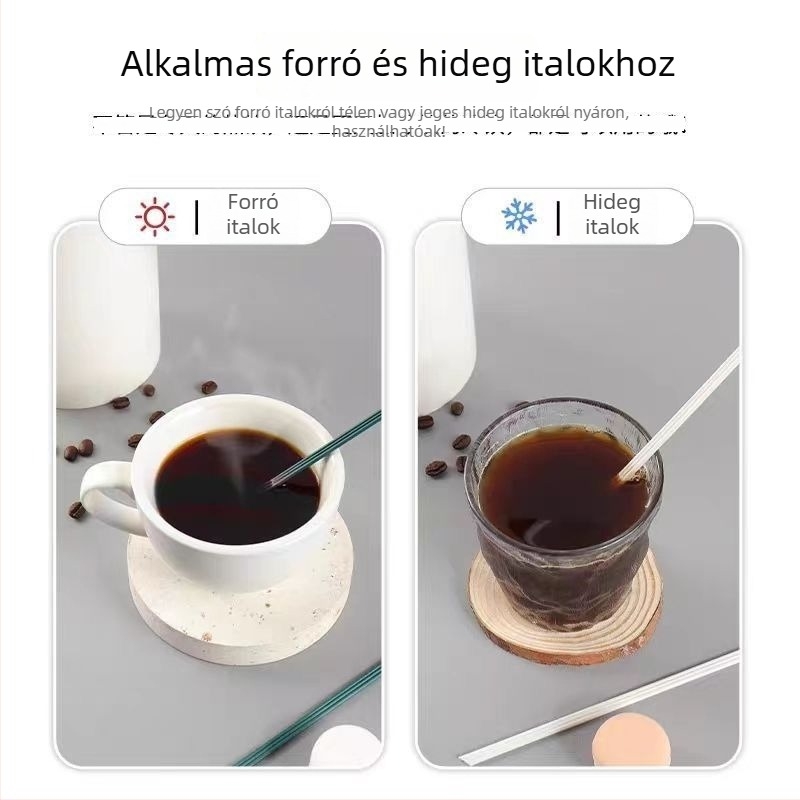 Egyszer használatos háromlyukú szívószál, hegyes végű, kávéhoz, teához és forró vagy hideg italokhoz, egyenként csomagolva, élelmiszer-minőségű keverőpálca gyümölcsléhez
