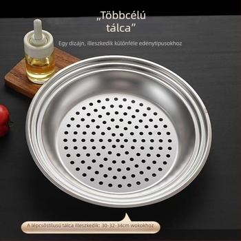 Rozsdamentes acélból készült gőzölő tálca wokhoz, 30–32–34 cm, gőzölő rács és kosár