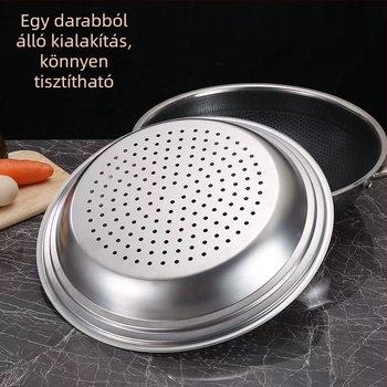 Rozsdamentes acélból készült gőzölő tálca wokhoz, 30–32–34 cm, gőzölő rács és kosár