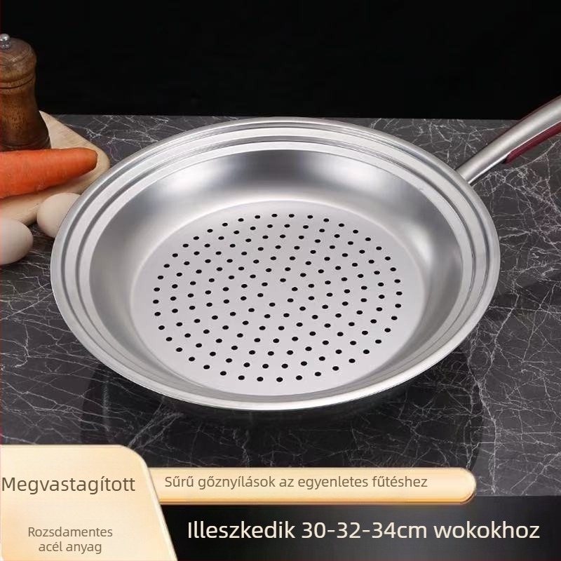 Rozsdamentes acélból készült gőzölő tálca wokhoz, 30–32–34 cm, gőzölő rács és kosár
