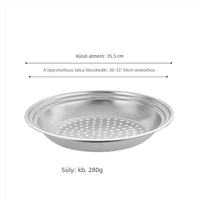 Rozsdamentes acélból készült gőzölő tálca wokhoz, 30–32–34 cm, gőzölő rács és kosár