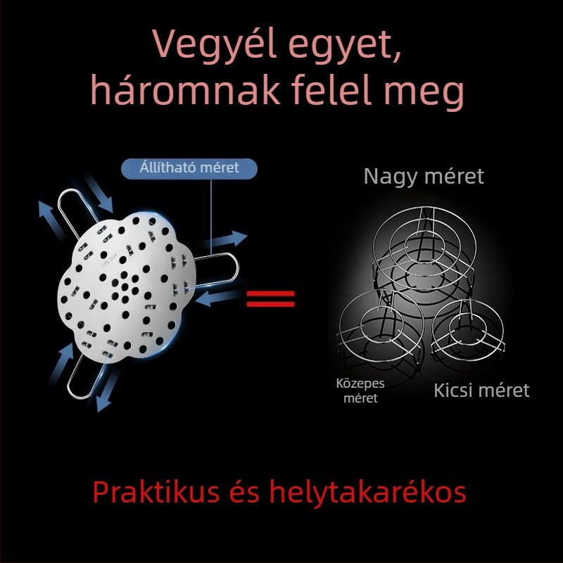 304 rozsdamentes acélból készült, multifunkcionális gőzölő állvány, összehajtható és kinyitható, vastagított konyhai gőzölő rács, magas lábú vízválasztó tálca, edényalátét