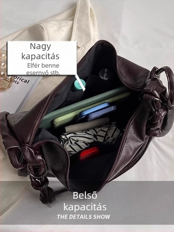 Női PU bőr nagy kapacitású tote táska, őszi-téli városi mindennapi viselethez, texturált felület.