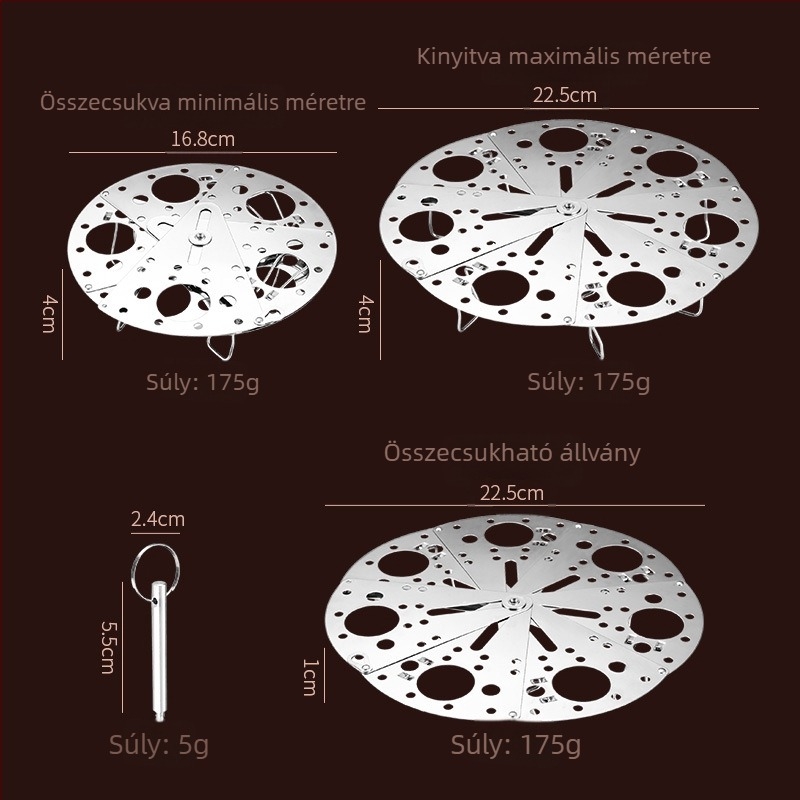 Új rozsdamentes acél konyhai gőzölő állvány teleszkópos kivitelben, alkalmas galuskák, zöldségek és tojások párolására