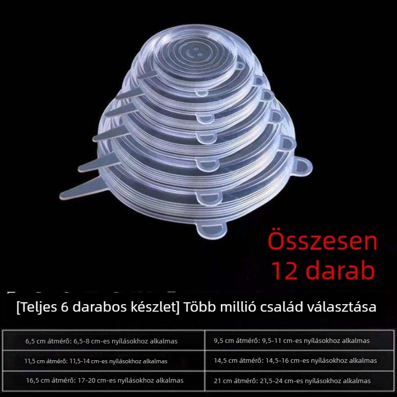 12 darabos szilikon fedő készlet tálakhoz, univerzális zárófedők élelmiszertároláshoz