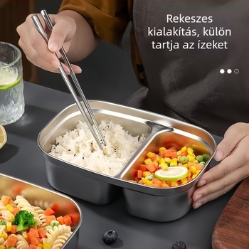 304 rozsdamentes acél ebédes doboz átlátszó fedővel, hordozható osztott tároló ebédhez az irodába