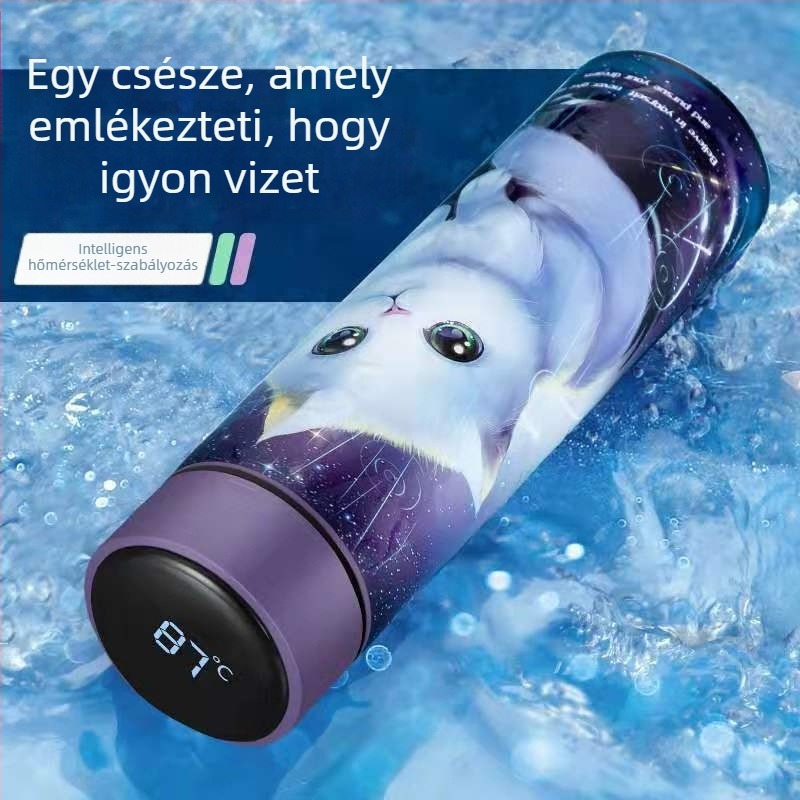 Szigetelt pohár trendi, személyre szabott dizájnnal, 304 rozsdamentes acélból készült teafőző pohár férfiaknak és nőknek, intelligens hőmérséklet-kijelzővel