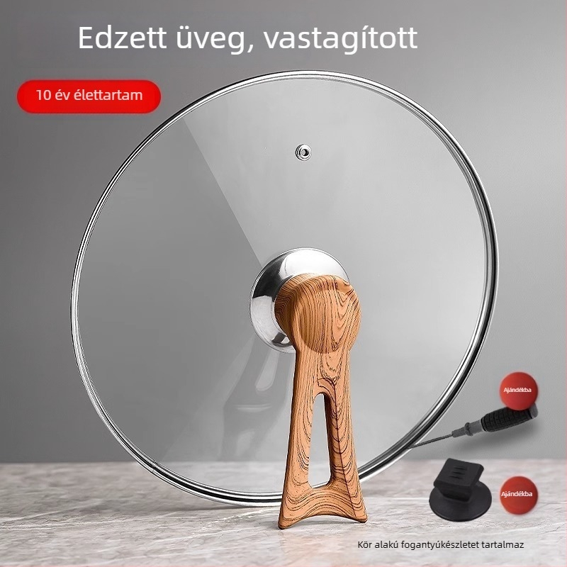 Átlátszó edzett üvegfedél tejfőzőhöz, serpenyőhöz, gőzölőhöz és főzőedényhez; magas hőmérséklet- és ütésálló.