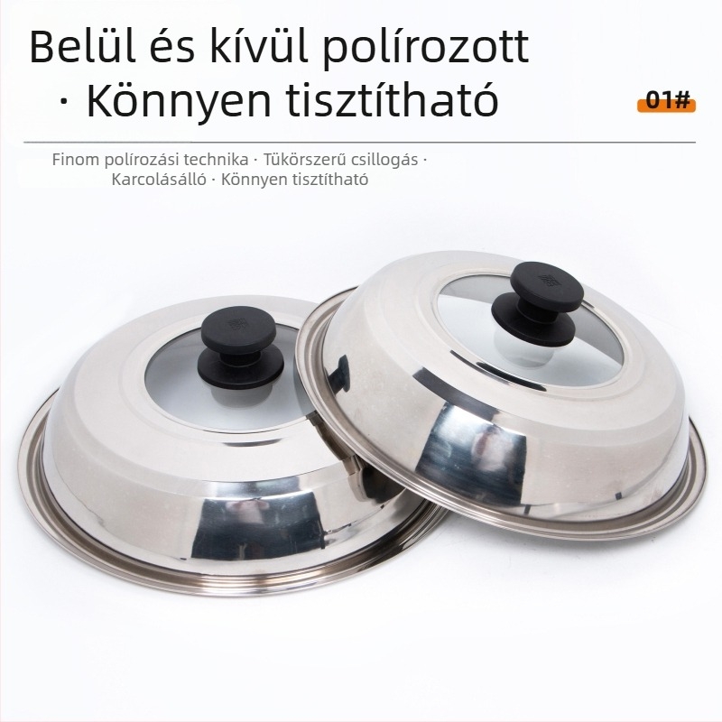Rozsdamentes acél edényfedő, kör alakú, edzett üveggel, univerzális méret, hőálló