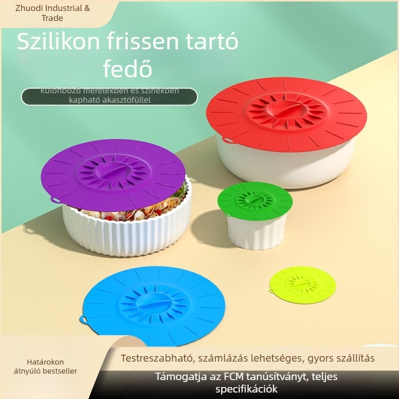 Öt darabos szilikon ételtároló fedő készlet, edények és tálak számára, légmentesen záródó, megakadályozza a kiömlést
