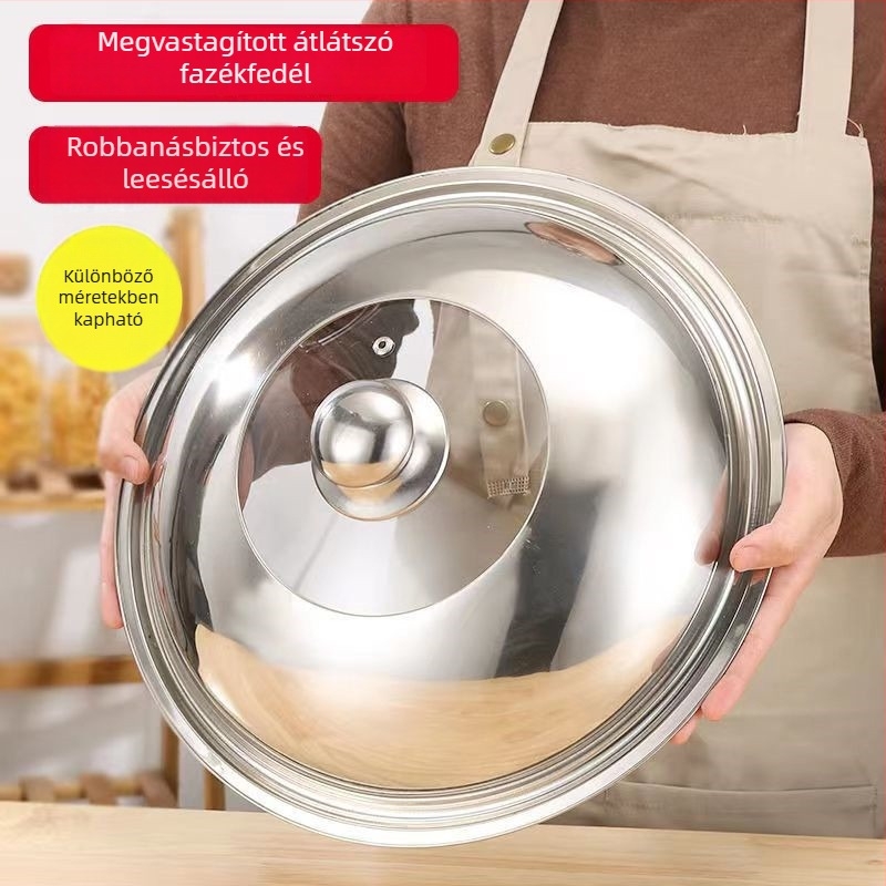 30-36 cm nemagnetikus rozsdamentes acél üvegfedő, univerzális kombinált fedő fazekakhoz és serpenyőkhöz