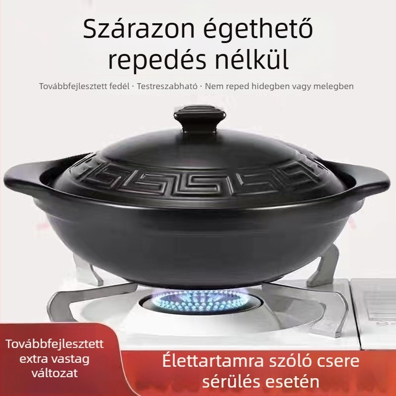 Agyagból készült edény háztartási használatra, nyílt lánggal kompatibilis kerámia leveses edény, kis méret, 2.1–3 L