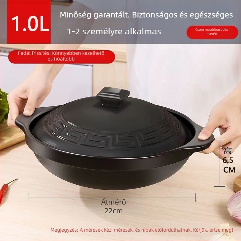 Agyagból készült edény háztartási használatra, nyílt lánggal kompatibilis kerámia leveses edény, kis méret, 2.1–3 L