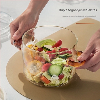 Boroszilikát üvegből készült leveses fazék átlátszó fedővel, nyílt lángon és gázfőzőn használható, 1,1–2 L.