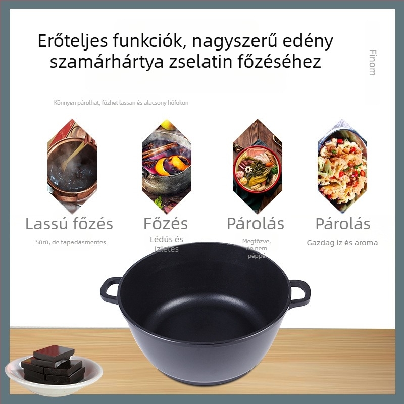Japán stílusú alumínium háztartási edénykészlet — mély leveses fazék két fogantyúval, tapadásmentes bevonattal, üvegfedővel