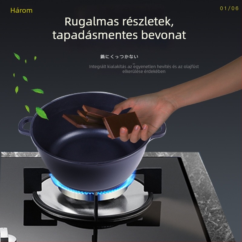 Japán stílusú alumínium háztartási edénykészlet — mély leveses fazék két fogantyúval, tapadásmentes bevonattal, üvegfedővel