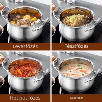 Megvastagított rozsdamentes acél alma alakú edény háztartási használatra, 24 cm, nagy kapacitású leveshez, tésztafőzéshez és hot pot-hoz, indukciós és gáztűzhelyhez egyaránt