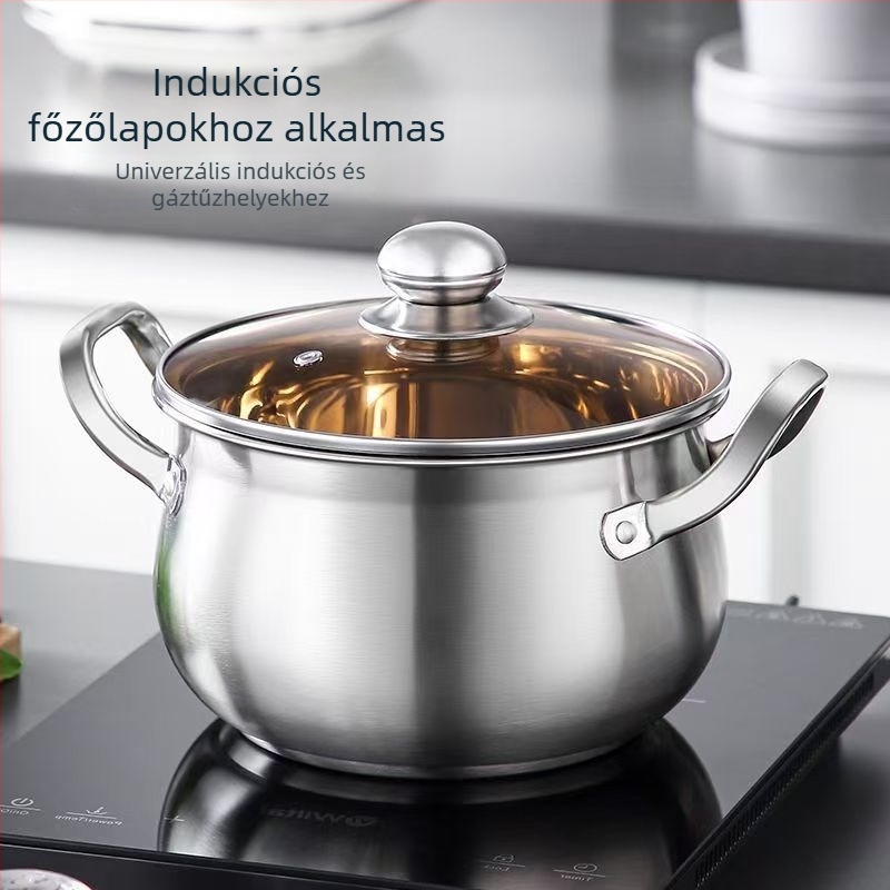 Megvastagított rozsdamentes acél alma alakú edény háztartási használatra, 24 cm, nagy kapacitású leveshez, tésztafőzéshez és hot pot-hoz, indukciós és gáztűzhelyhez egyaránt