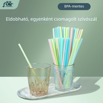 Színes, egyenként csomagolt átlátszó szívószálak italokhoz – vékony, hosszú egyenes szívószálak gyümölcsléhez, szója tejhez és turmixokhoz