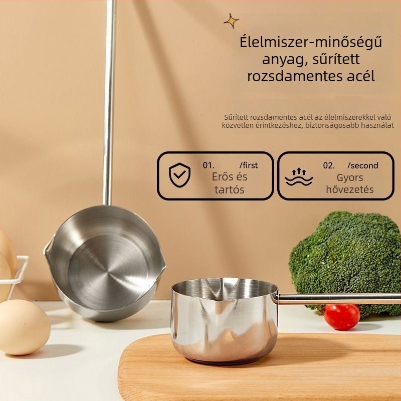 316 rozsdamentes acél hosszú nyelű olajtöltő kanál forró olaj öntésére, kis konyhai edényhez, leveskanál