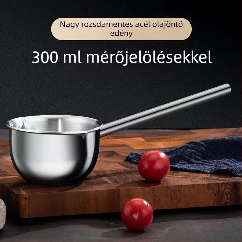 316 rozsdamentes acél hosszú nyelű olajtöltő kanál forró olaj öntésére, kis konyhai edényhez, leveskanál