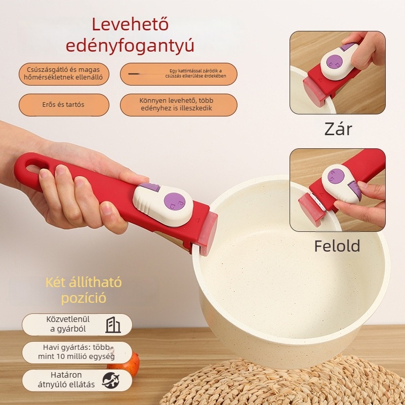 Kivehető fazékfogó, univerzális markolat gombos kivitelben, hőálló, csúszásmentes, égési sérülések elleni fogóklipsz
