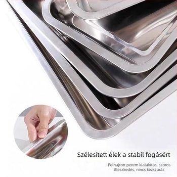 Hosszúkás rozsdamentes acél tálca konyhai és tálalási célokra