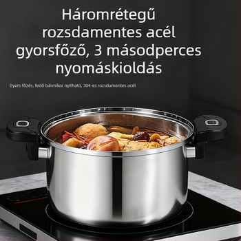 Háromrétegű acél nyomásos fazék, 304 rozsdamentes acélból, robusztus kivitel, többfunkciós tűzhelyhez