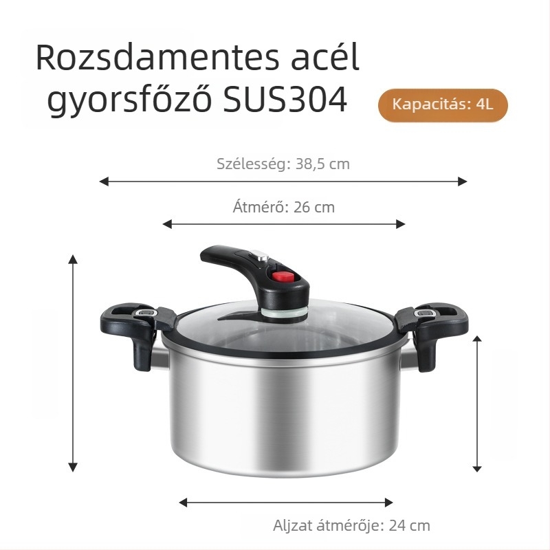 Háromrétegű acél nyomásos fazék, 304 rozsdamentes acélból, robusztus kivitel, többfunkciós tűzhelyhez