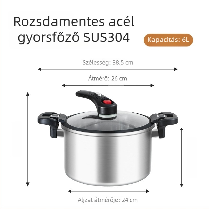 Háromrétegű acél nyomásos fazék, 304 rozsdamentes acélból, robusztus kivitel, többfunkciós tűzhelyhez
