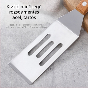 Rozsdamentes acél spatula készlet, fa nyéllel, teppanyaki grillezéshez és steak sütéséhez