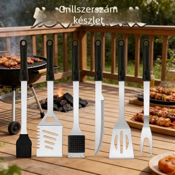 6 részes kültéri grillszerszám készlet kempingezéshez