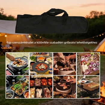 6 részes kültéri grillszerszám készlet kempingezéshez