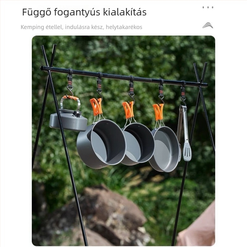 Kemping edények teáskannával és hordozható gázfőzővel – 4 részes készlet