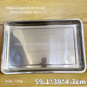 60 cm-es vastított rozsdamentes acél négyszögletes tál, mélyített formájú, kültéri kempingezéshez és házi hideg ételek tálalásához