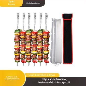 Szabadban használható grillkészlet, hullámformájú rozsdamentes acél nyársakkal hús, bárány és csirkeszárnyakhoz