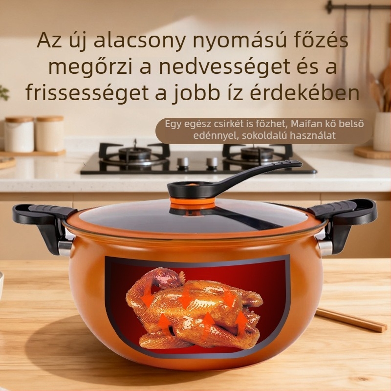 Új modell - multifunkcionális leveses fazék Maifan-kővel, tapadásmentes, vastag alj, nyomás alatti főzéshez