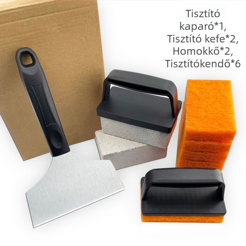 BBQ-tisztító készlet kaparóval, pumice kővel, tisztító szivaccsal, kefével és tisztító lapáttal grillsütőhöz és sütőhöz