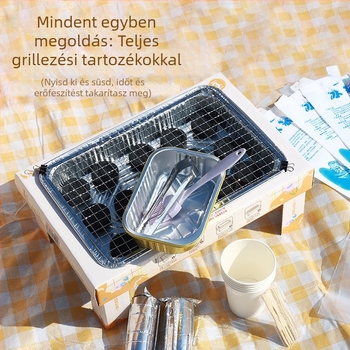 Egyszer használatos grillszett, hordozható kultúrtéri grill, kis méretű faszén grillszett gyümölcsfa faszénnel, füstmentes
