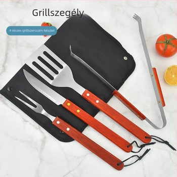 5 részes rozsdamentes acél barbecue szerszámkészlet fa fogantyúval