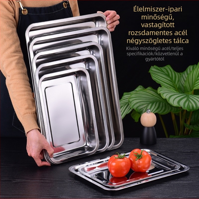 304 rozsdamentes acél tálca, vastagított négyszögletes és téglalap alakú, pároláshoz – rizs, gombócok és barbecue számára, otthoni és professzionális használat