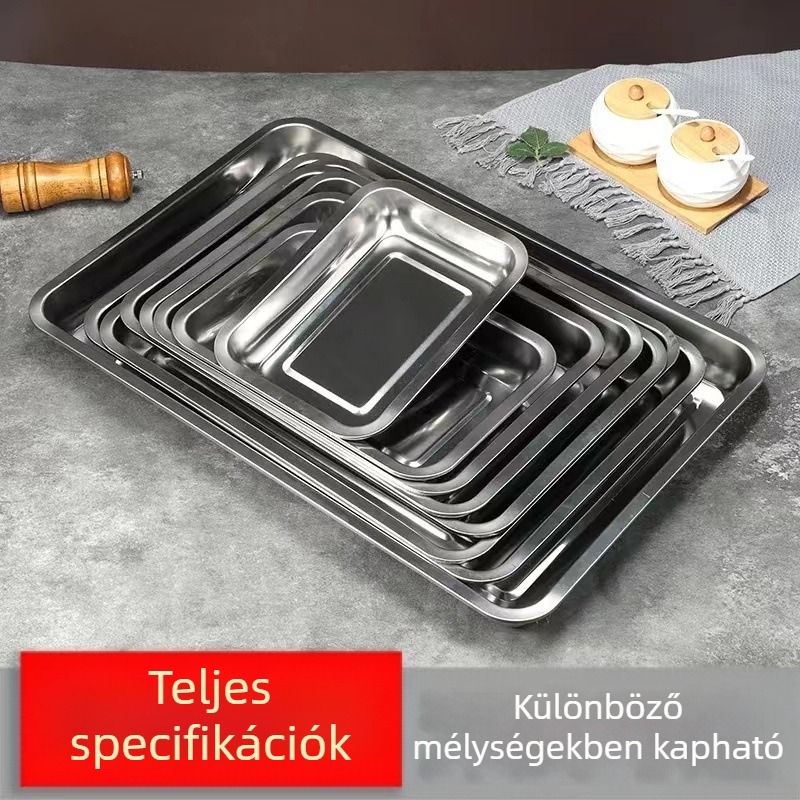 304 rozsdamentes acél tálca, vastagított négyszögletes és téglalap alakú, pároláshoz – rizs, gombócok és barbecue számára, otthoni és professzionális használat