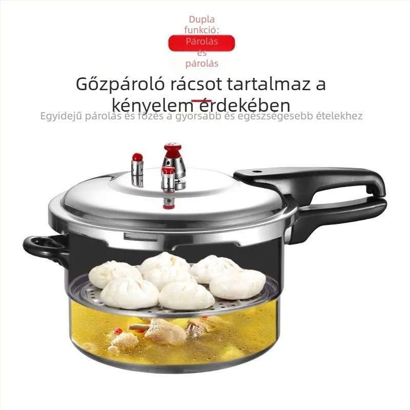 Alumínium ötvözetű nyomásfőző edény, kompatibilis gáztűzhellyel és indukciós főzőlappal, pároló betéttel, otthoni használatra