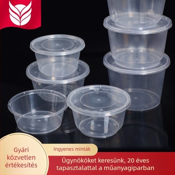 Egyszer használatos műanyag tál fedővel, 300–1000 ml, élelmiszer-minőségű, elvitelhez.