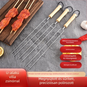 Rozsdamentes acél kültéri grillsvilla, U-alakú kivitel, csirkeszárnyakhoz, kemping grill eszköz égési sérülés elleni fogantyúval