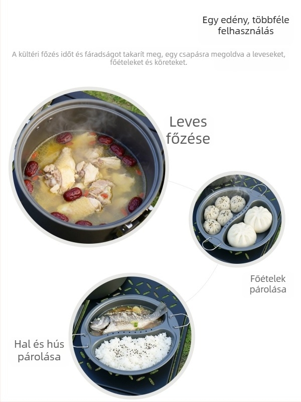 6,5 L kétfunkciós kültéri fazék párolóval, hordozható kempingeszköz otthoni főzéshez, 3-5 fő számára