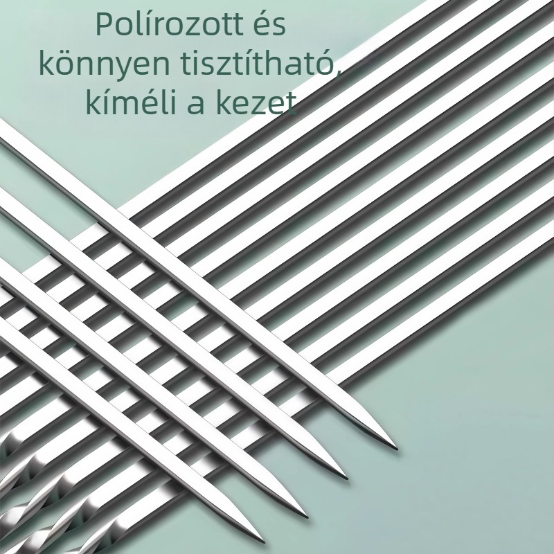 Rozsdamentes acél grillnyársak – sík és kerek kivitel, kültéri bárány kebabhoz, teljes készlet